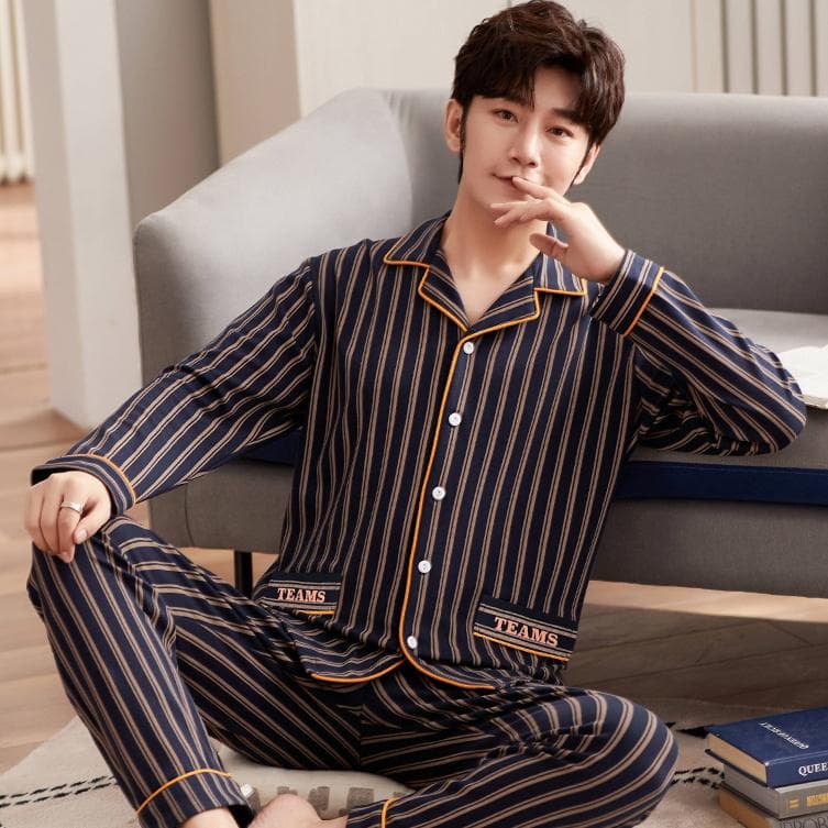 Men's Spring Autumn Pure Cotton Pajamas Long Sleeved Cardigan Middle Age Elderly Home Clothes Set Youth Casual Loose Pyjamas 4XL