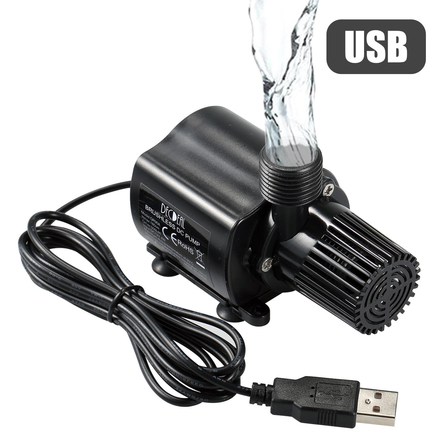DECDEAL USB Brushless Water Pump with Strainer Ultra-quiet DC12V Micro Brushless Water Oil Pump black