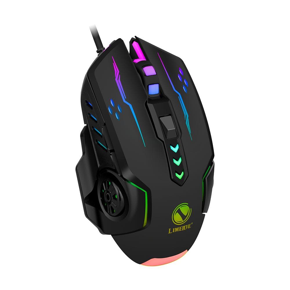 USB Wired Mouse 6 Keys Ergonomic Office Gaming Mice with 4-level Adjustable DPI Colorful Light black