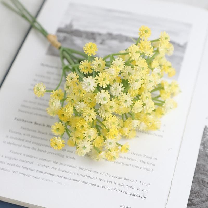 Soft Plastic Baby's Breath Artificial Flowers 22cm Real Touch Gypsophila Mini Bouquet for Wedding Home Decor, 1 Pack yellow