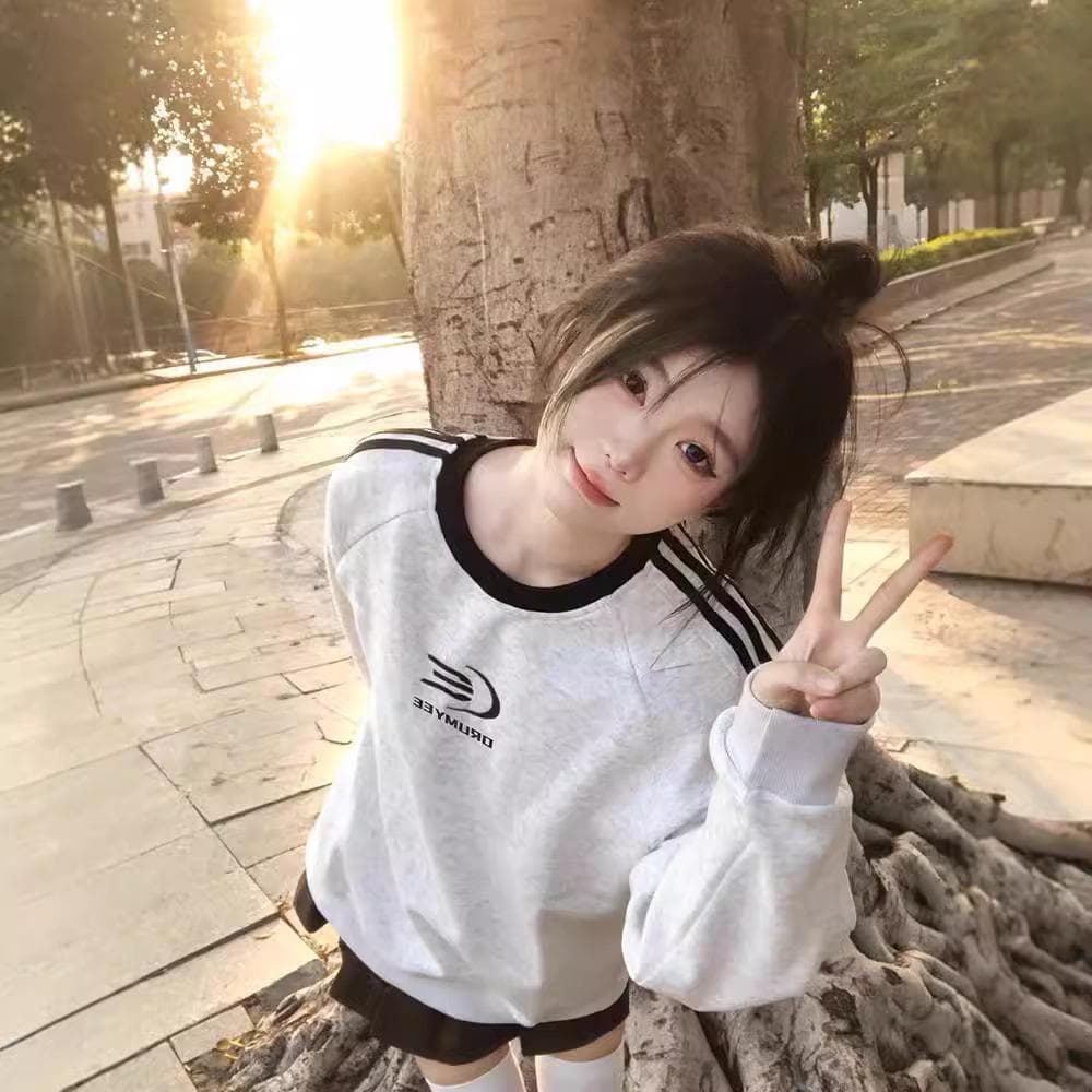 Round Neck Sweatshirt for Women In Autumn and Winter Plus Velvet Loose Lazy Style Sweet Cool Pullover Casual Sweatshirt 2XL