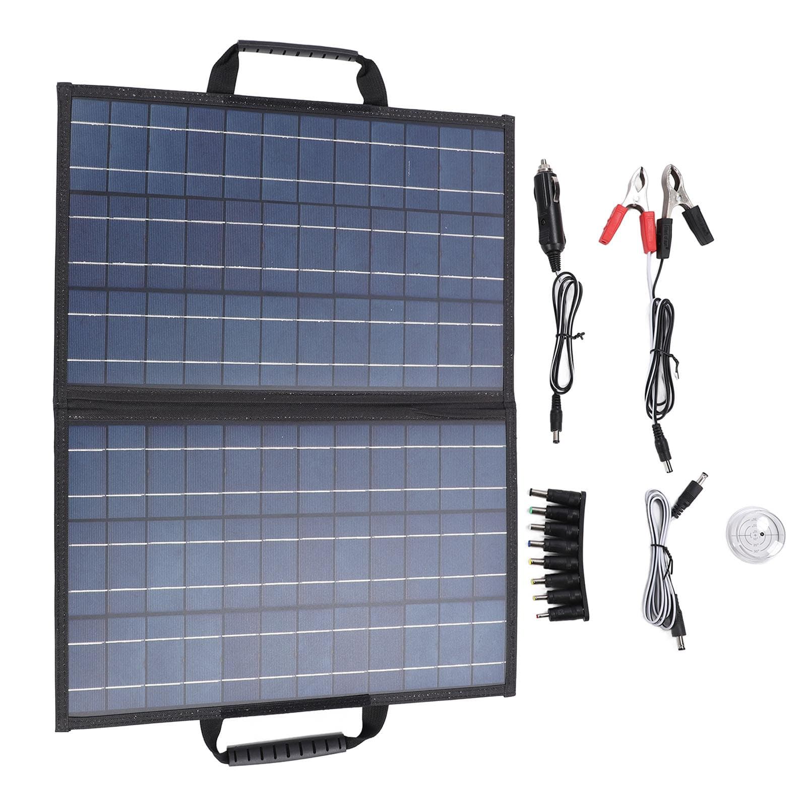 Solar Panel Kit with Angle Adjust Meter Polycrystalline Silicon 80W Foldable 2 USB 1 Type C 1 DC