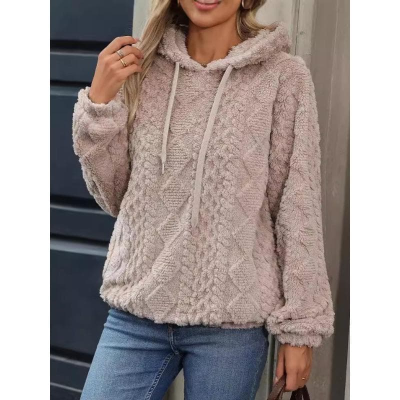 YYFS Women's Fashion Casual Solid Color Print Long Sleeve Hooded Hoodies & Sweatshirts XL apricot