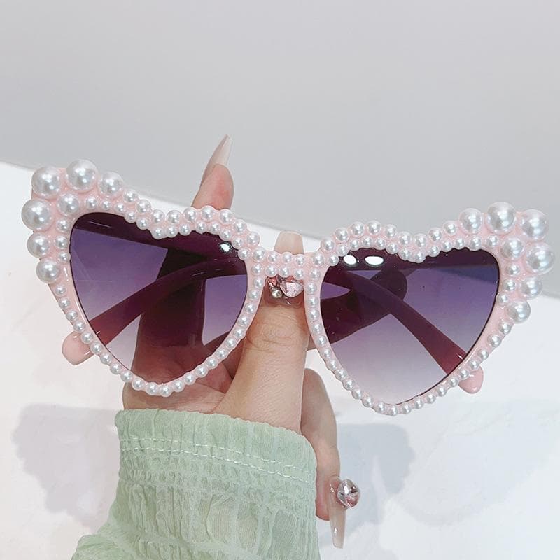 Fashion Large Frame Simulation Pearl Sunglasses Heart Shape Personality Casual Sunglasses