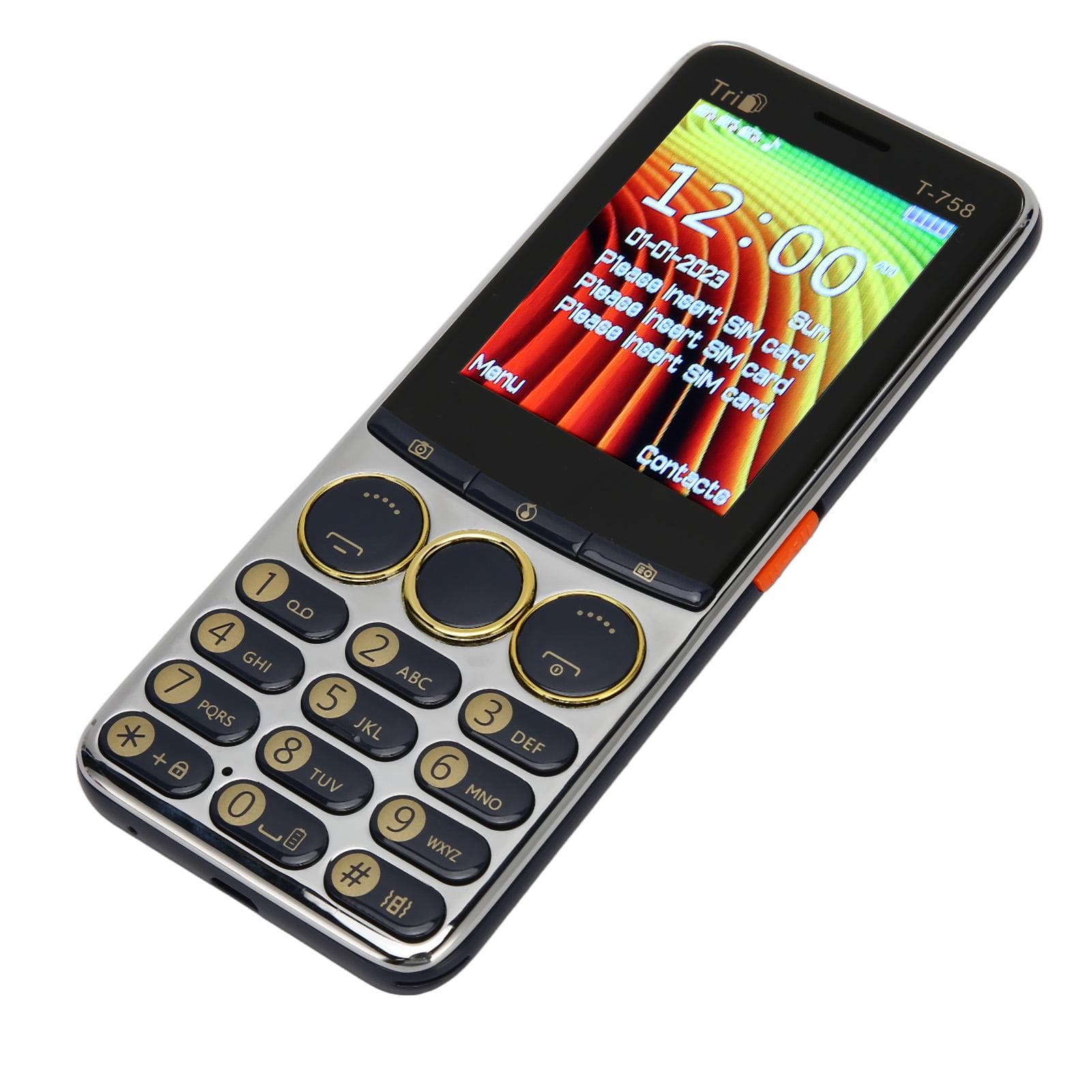 T 758 GSM Unlocked Cell Phone 2.8 Inch Screen 3200mAh Battery Big Button High Volume Cell Phone for UK Plug blue