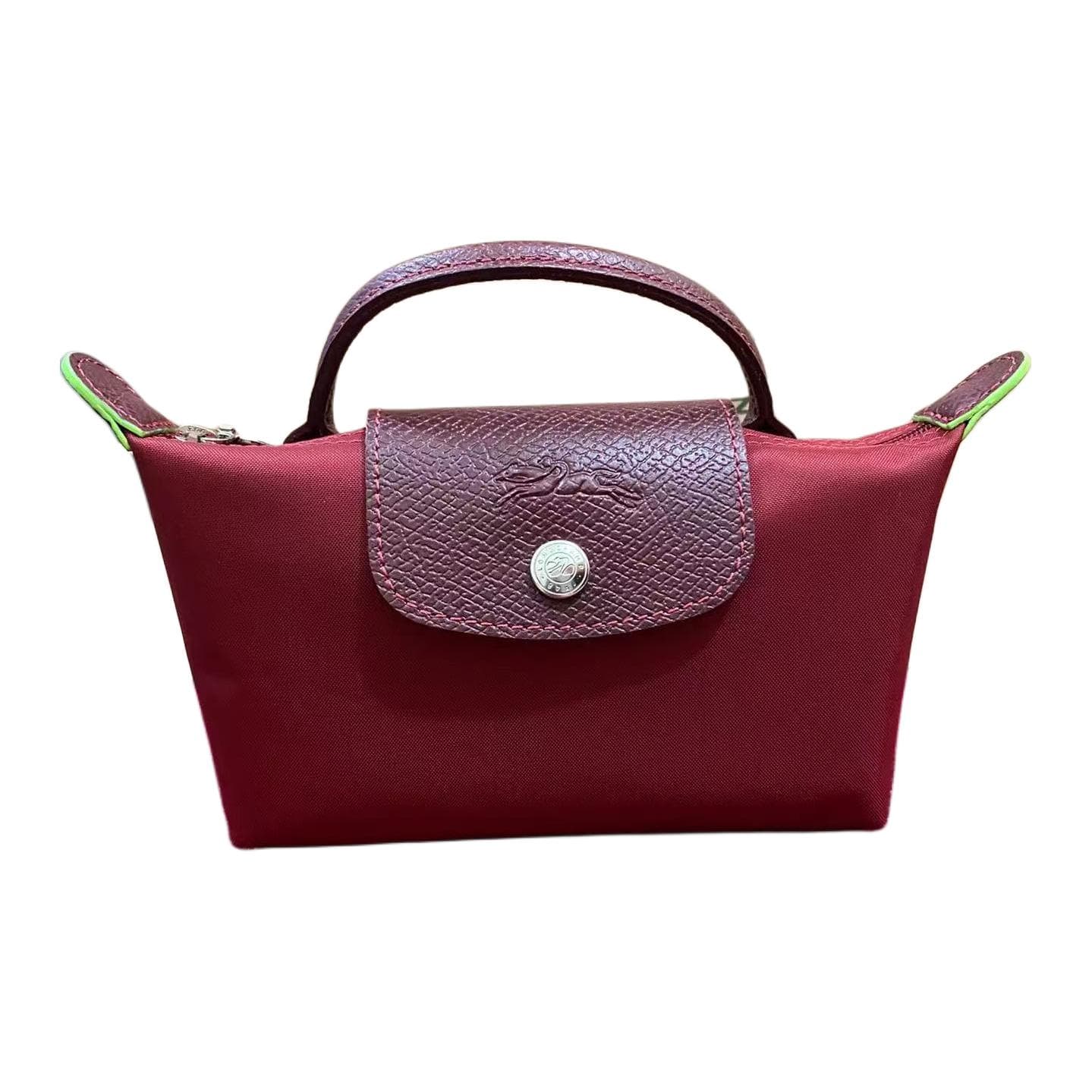 Longchamp Le Pliage Green Handle Leather Trim Nylon Dumpling Tote Bag Regular Women tote bags Pomegranate-Red 34175919P98 Basic Set (Bag)
