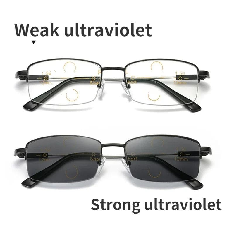 Photochromic Sun Glasses Outdoor Metal Frame Rectangular Anti Blue Light Glasses for Far and Near Vision 1