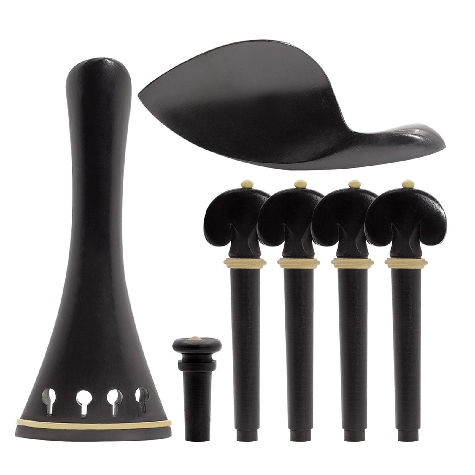 4/4 Violin Accessory Parts Set Ebony with Tailpiece Chin Rest End Pin Tuning Pegs black