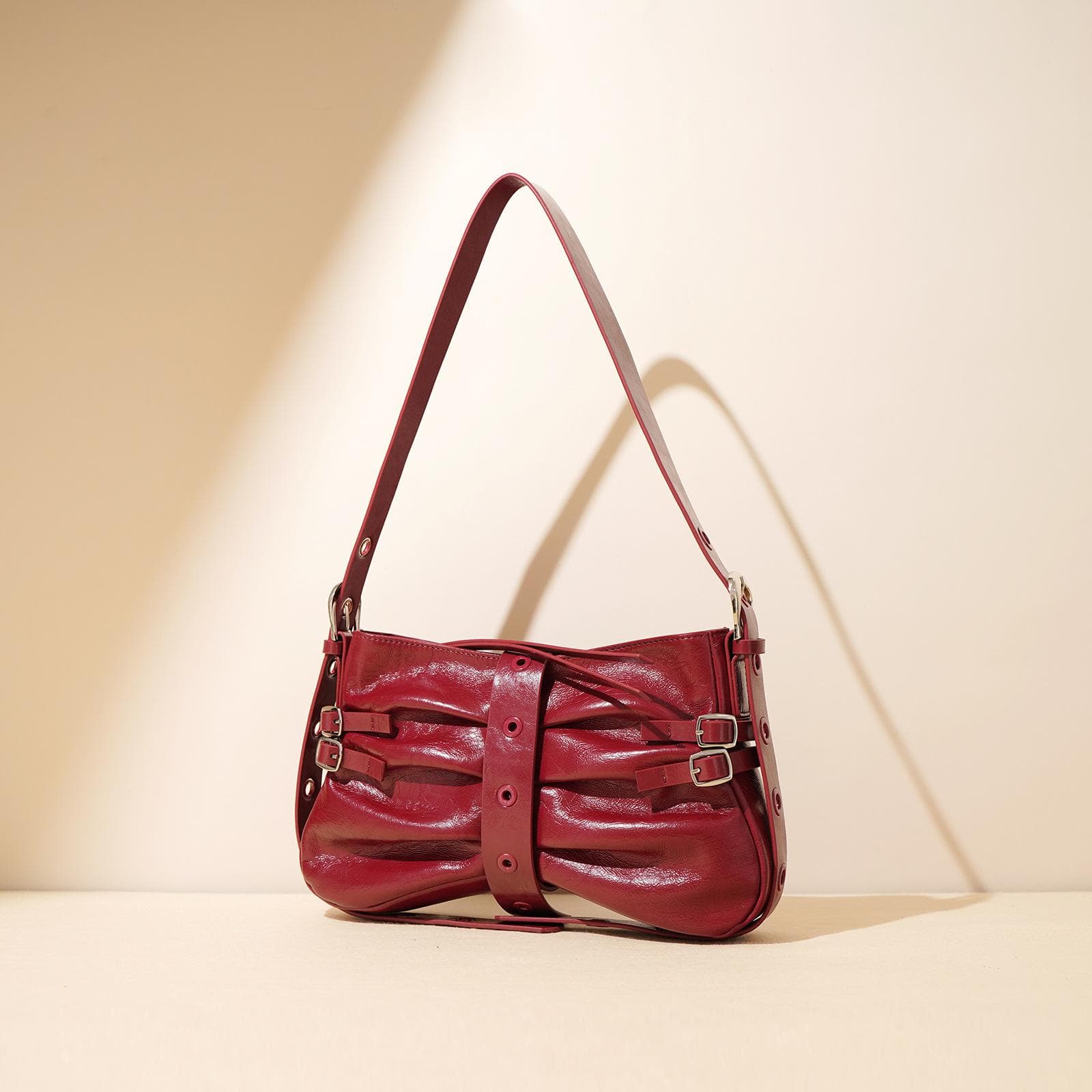 Tote Motorcycle Bag Large Capacity Fashionable Handbag Underarm Crossbody Bag Bucket Bag Women's Bag red