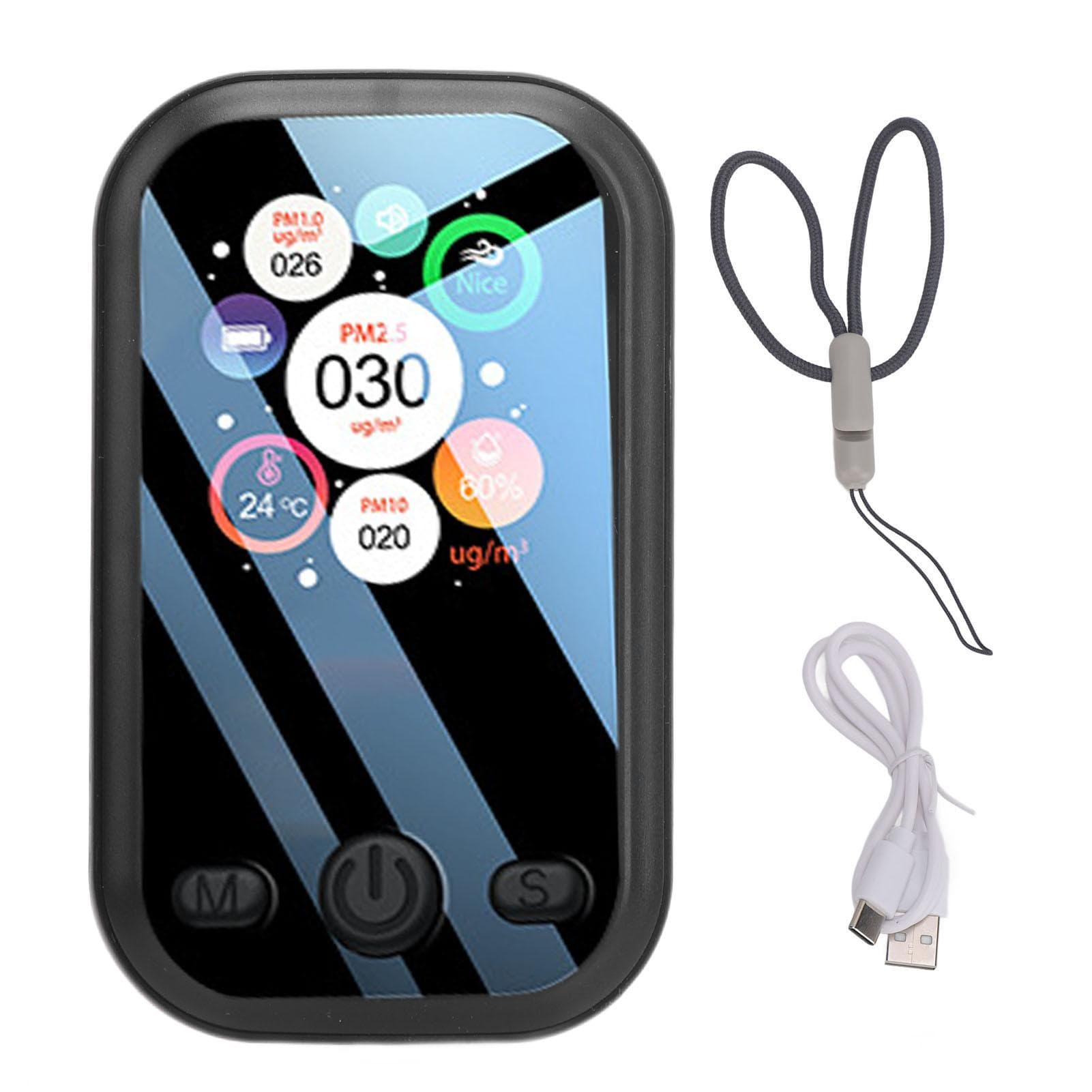 Air Quality Monitor PM2.5 PM10 PM1.0 Detector Humidity Tester LCD Display Portable Mini Air Quality black