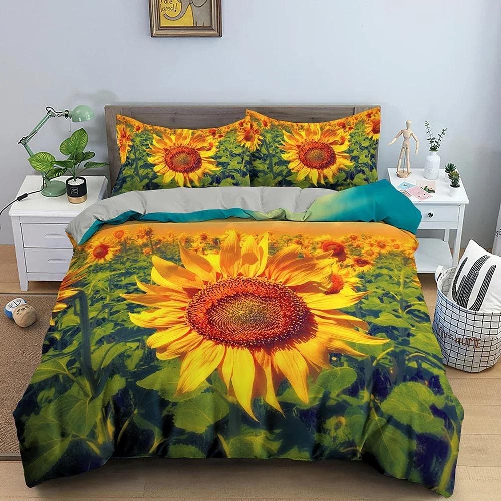 Sun Flower Duvet Cover Floral Bedding Set 3D Printed Comforter Covers With Pillowcase Single Double Size Home Textile 70x133cm 2pcs