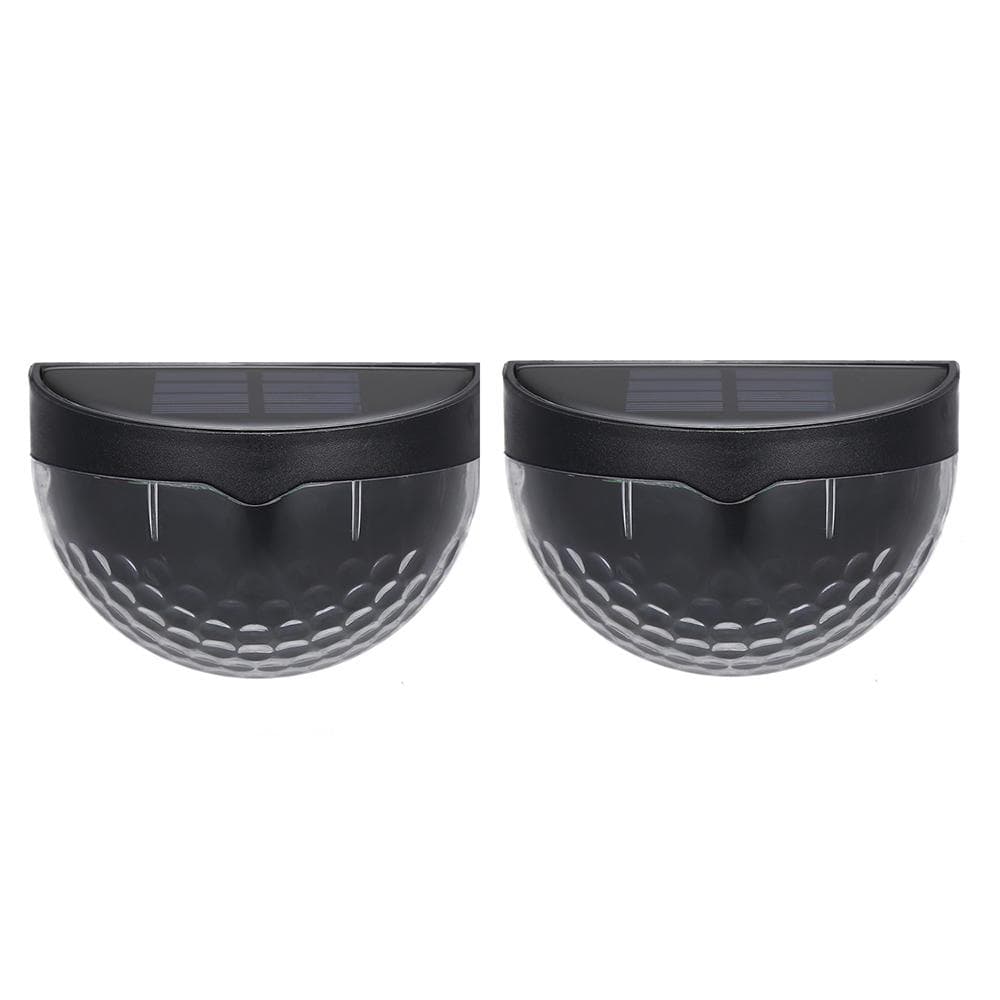 2pcs Solar Fence Light 6led Semi-circular Table Step Light Garden Wall Light black