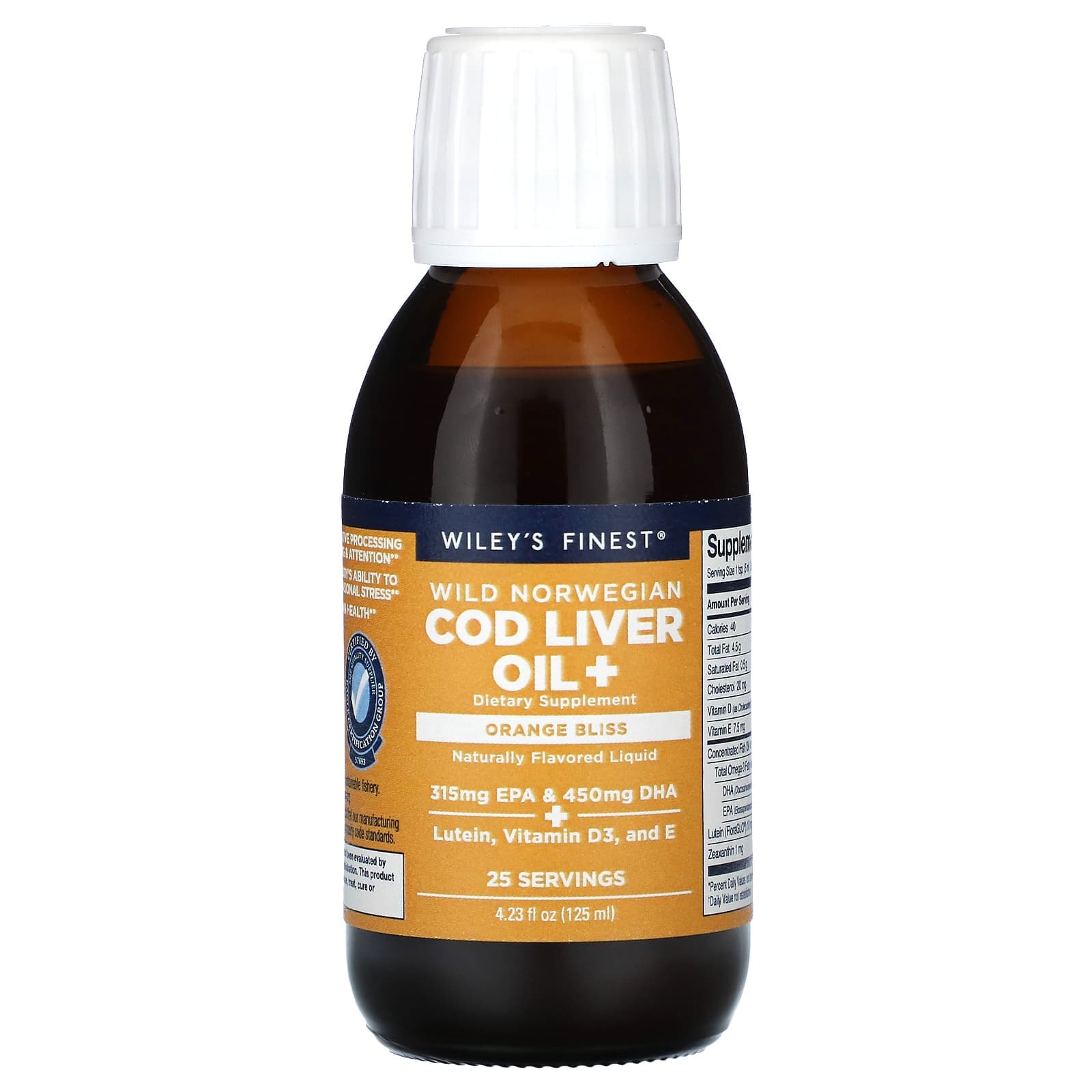 Wiley's Finest, Norwegian Wild Cod Liver Oil+, Orange Bliss, 4.23 fl oz (125 ml)