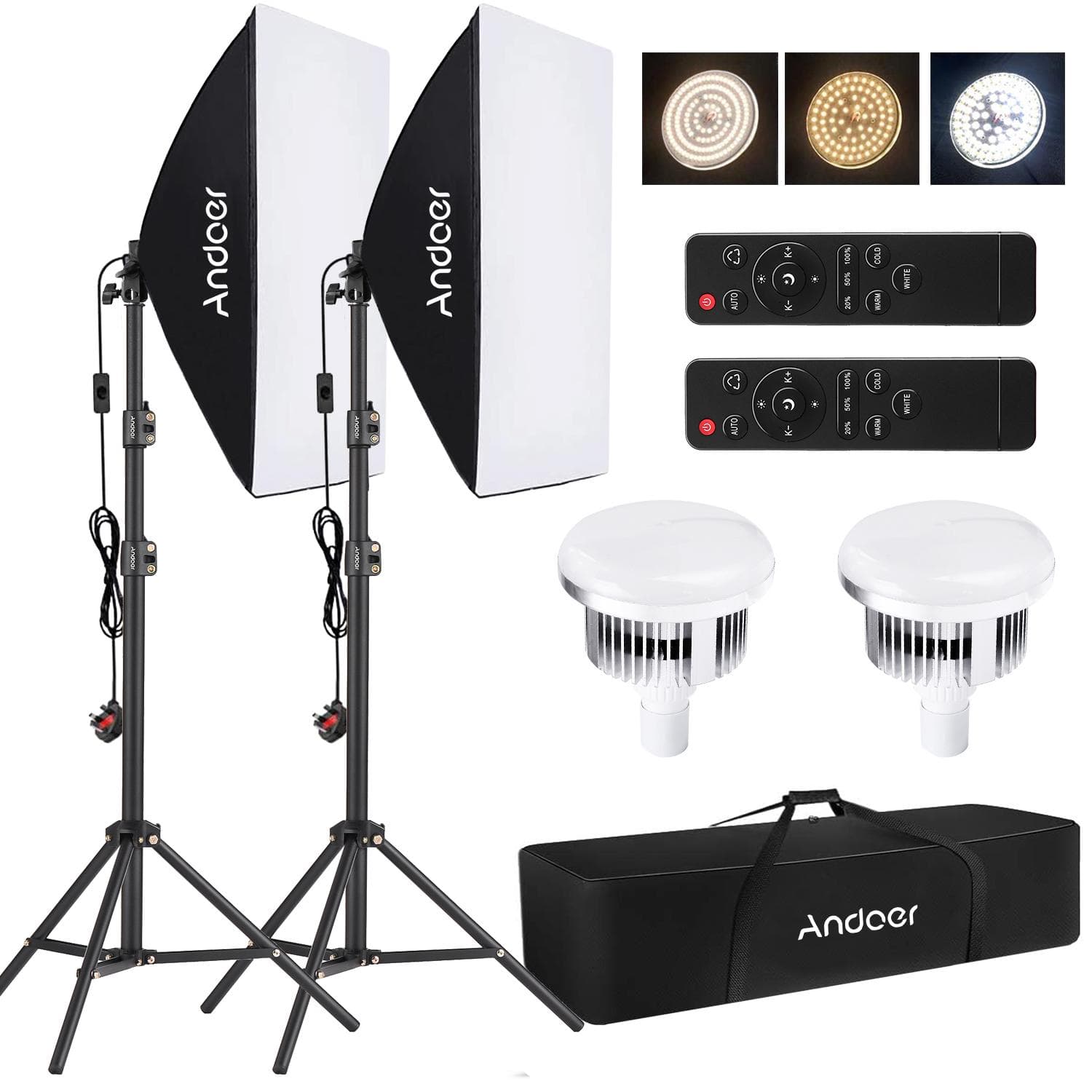 Andoer Studio Photography Light kit Softbox Lighting Set with 85W 2800K-5700K Bi-color Temperature UK Plug