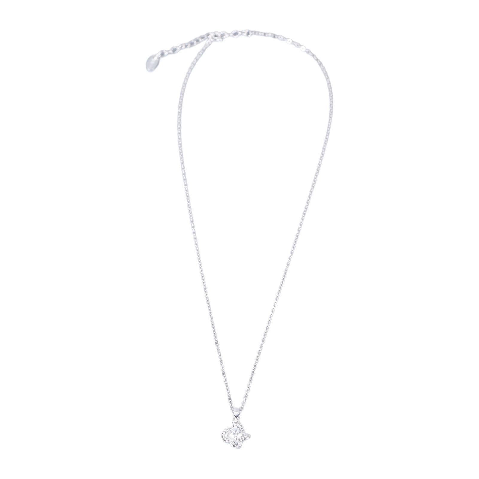 Rhinestone Geometric Pendant Necklace Women 990 Sterling Silver Shiny Exquisite Necklace Jewelry