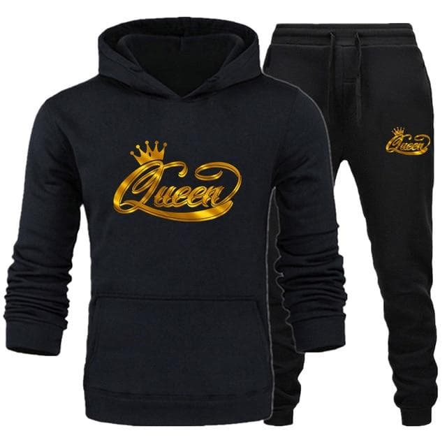 Couple Sportswear Set KING OR QUEEN Print Pullover Autumn Winter Hoodie Set 2PK Pices Men's and Women's Hoodie Set M