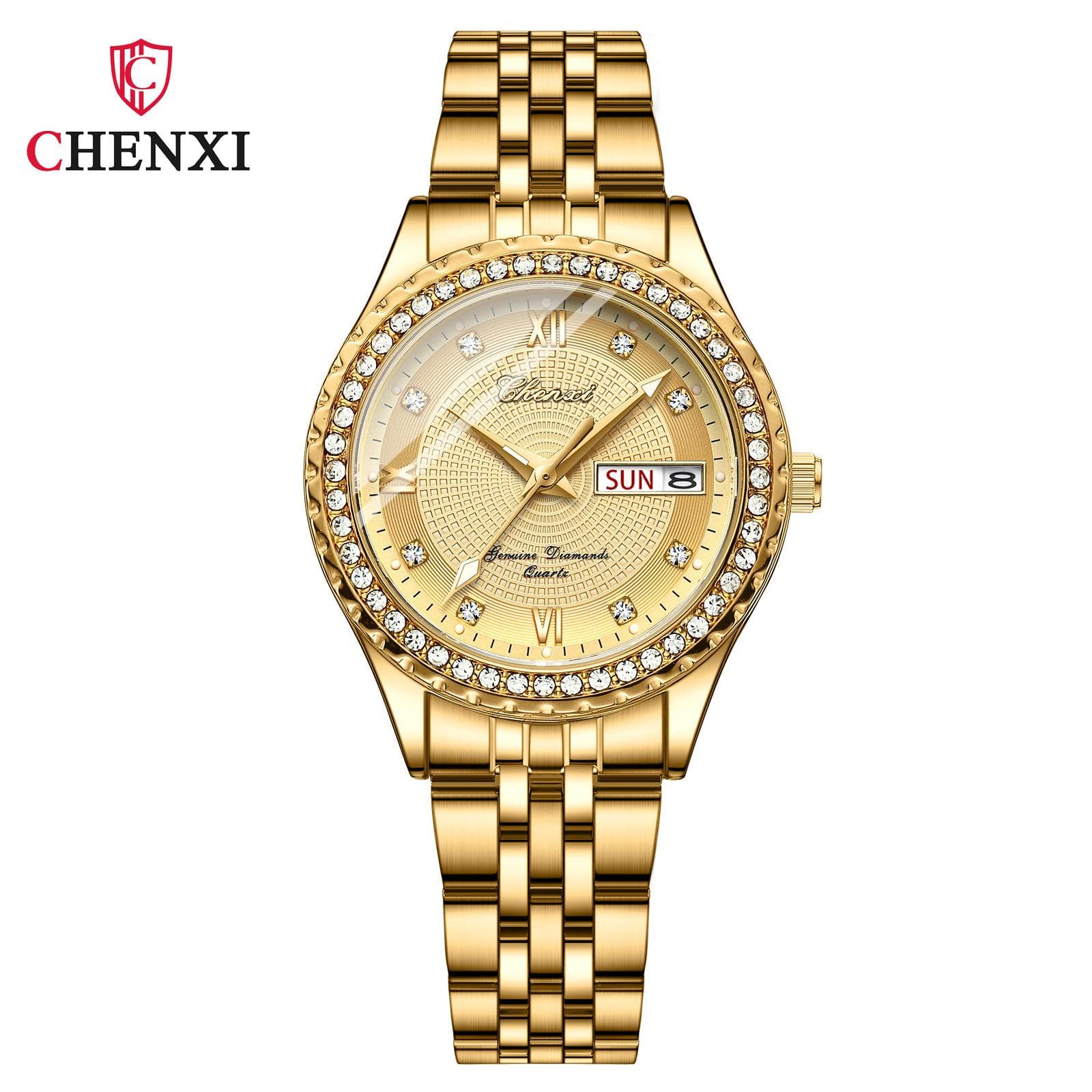 New TOP Brand Luxury Women's Watch With Box Double Calendar Golden Color Women's Quartz Watches