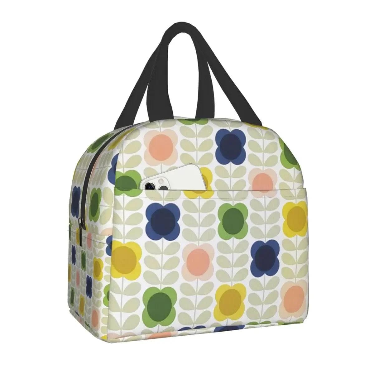 Orla Kiely Multi Stem Thermal Insulated Lunch Bag Scandinavian Flower Portable Lunch Tote for Outdoor Picnic Storage Food Box 22x20x13CM green