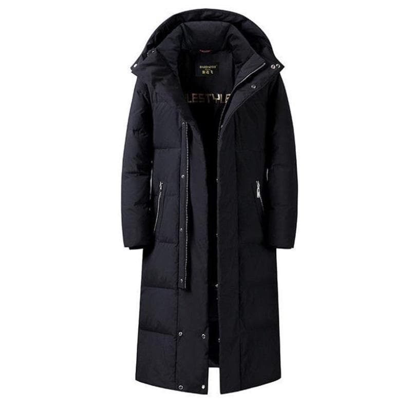 Over The Knee Down Coat Men Silk Cotton-padded Coats Ladies Winter Thick Warm Jacket Parka for Lover 4XL black