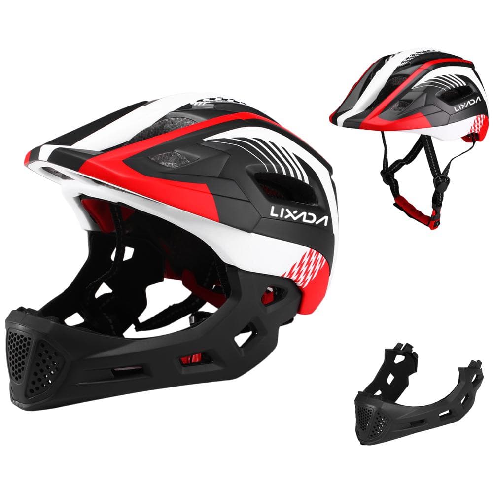 Lixada Kids Detachable Full Face Bike Helmet Breathable Ultralight Cycling Sports Safety Helmet for Black&Red&White