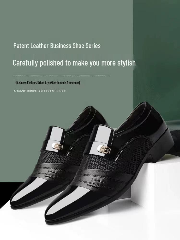 Men's Korean Style Black Leather Dress Shoes - Breathable, Business Casual, British-Inspired, for Summer 44 black