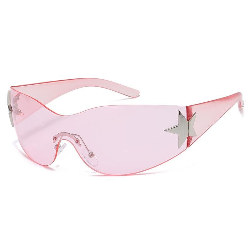 Cycling Y2K Rimless Punk One Piece Sunglasses Women Luxury Brand Wrap Around Eyewear Female Five Star Shades