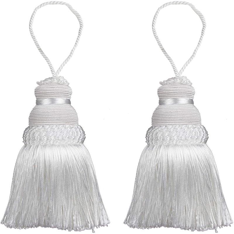 2Pc Home Decor Hanging Rope Silk Tassel Fringe Tassel Trim Garment Decoration Key Tassels for DIY Embellishments Curtain Accessories White
