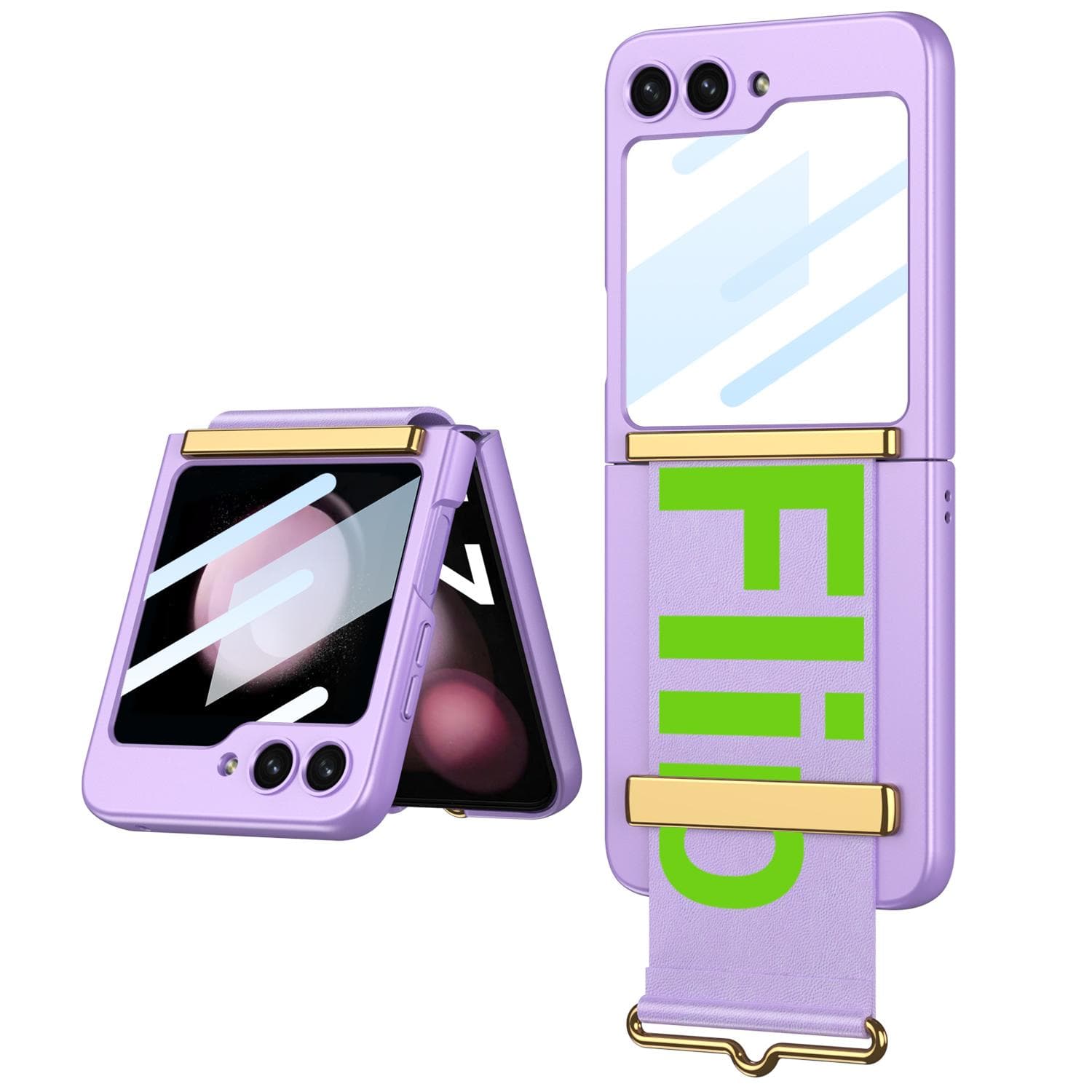 For Samsung Galaxy Z Flip 5 Case Ultra Thin Skin Friendly Matte Foldable Wrist Strap Bracket With Mirror Film Shockproof Cover for Galaxy Z Flip 5