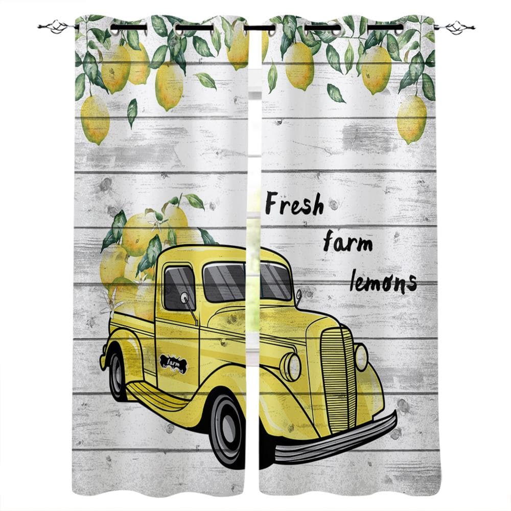 Lemon Bicycle Wooden Board Texture Bedroom Kitchen Window Curtains Curtains For Living Room Decorative Items 135W x 60H(cm)