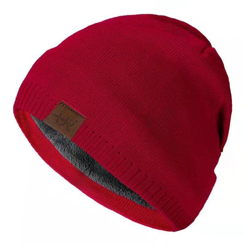 Unisex Winter Hats Solid Color Knitted Hats For Men And Women Outdoor Add Fur Lining Beanie Cap 54cm-60cm red