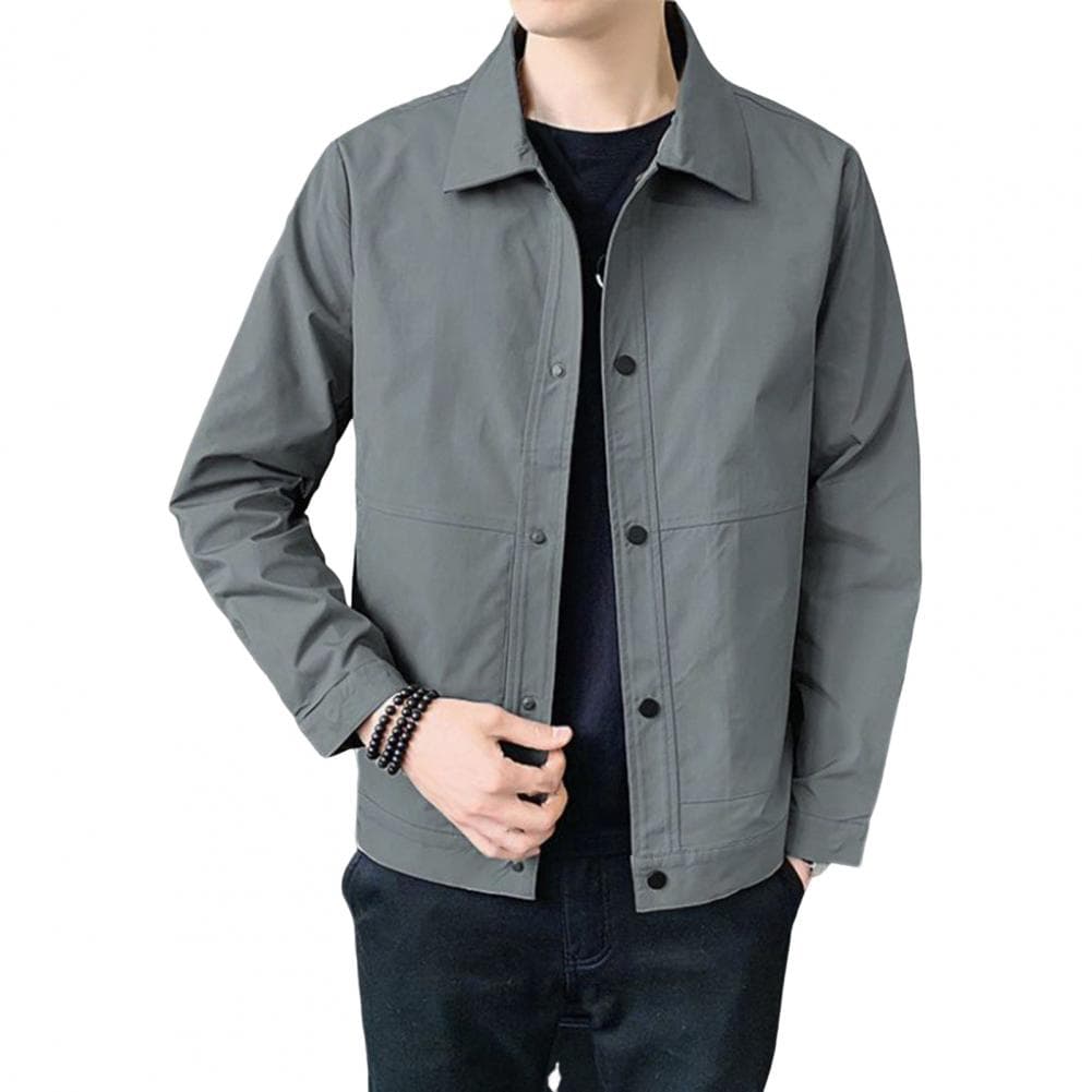 Men Jacket Lapel Long Sleeve Button Closure Jacket Coat with Side Pockets Spring Autumn Solid Color Casual Outwear M