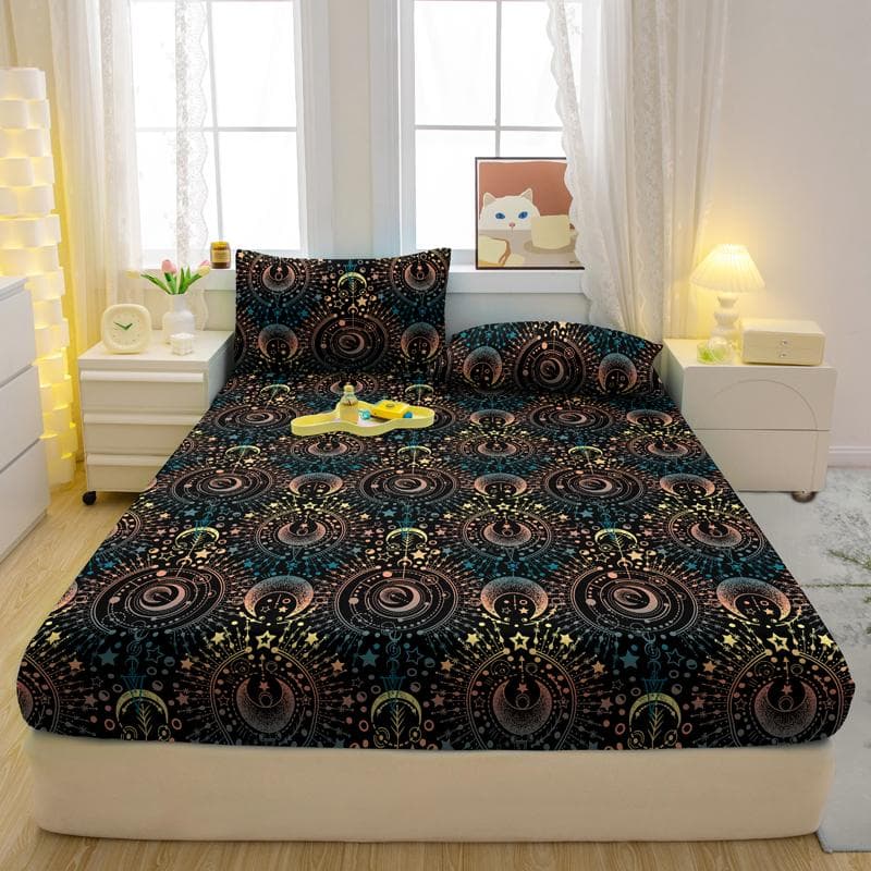 1 Simple Modern Geometry Printed Matte Fitted Sheet, Bedroom Printed Bed Cover, Bedding (Excluding Pillowcases) 71x132cm