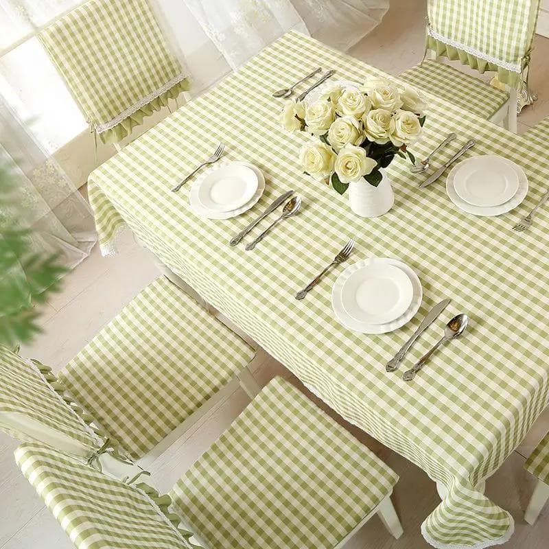 Checkered Dining Table Cloth Chair Cushion Chair Back Cover Household Fabric Tablecloth Thickened Non Slip Strap Stool Cushion 130x130cm