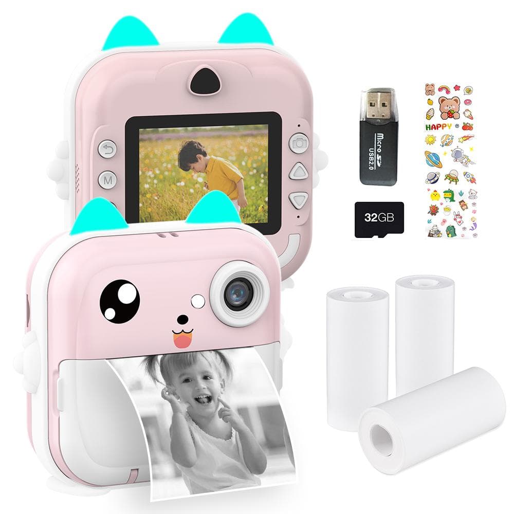 Portable Children Instant Thermal Print Kid Camera 2.4 Inch Screen Digital Camera Photo Selfie HD P-3 pink
