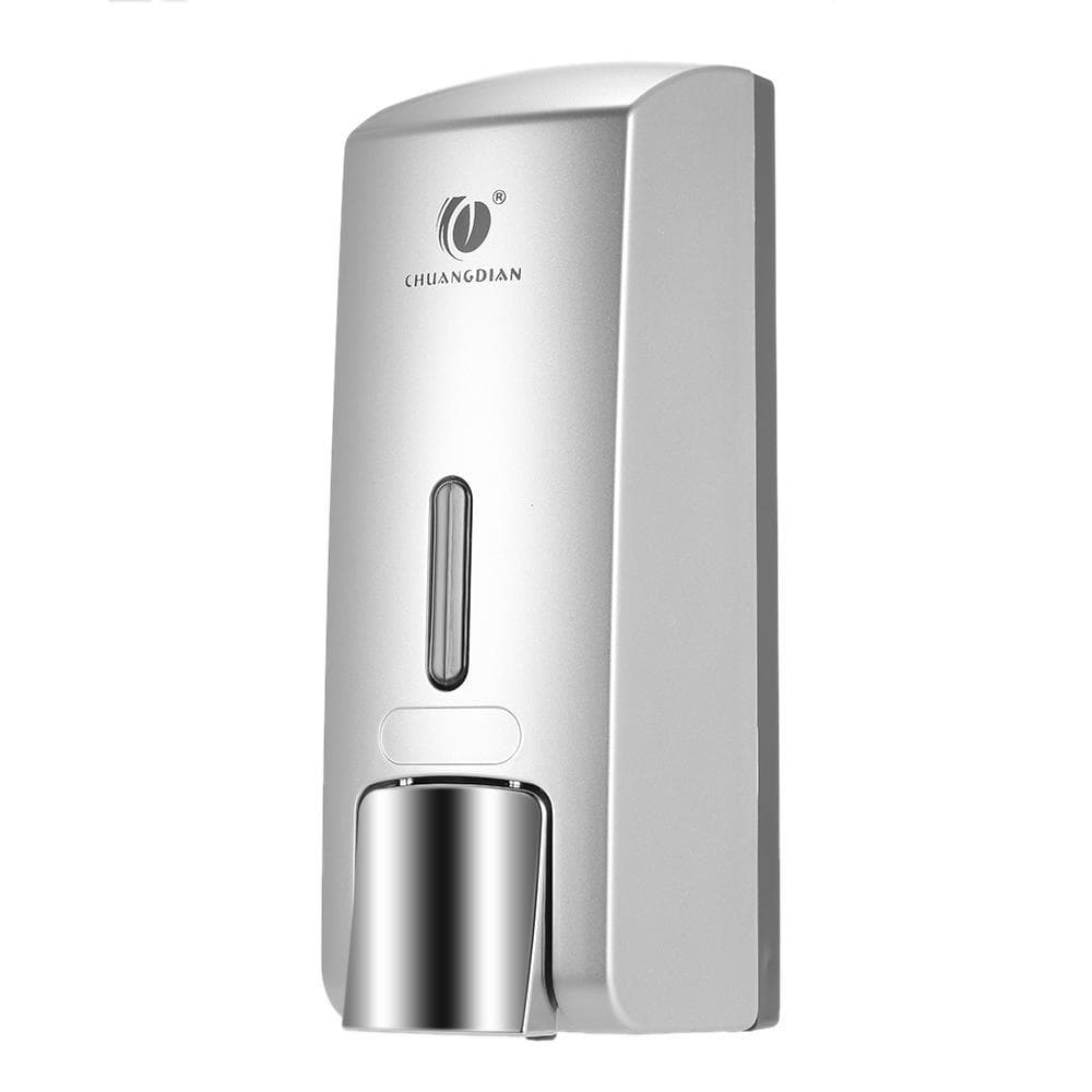 Wall-mounted Manual Liquid Soap Dispenser Shampoo Gel Sanitizer Bottles Bathroom Dispenser &Holder silver