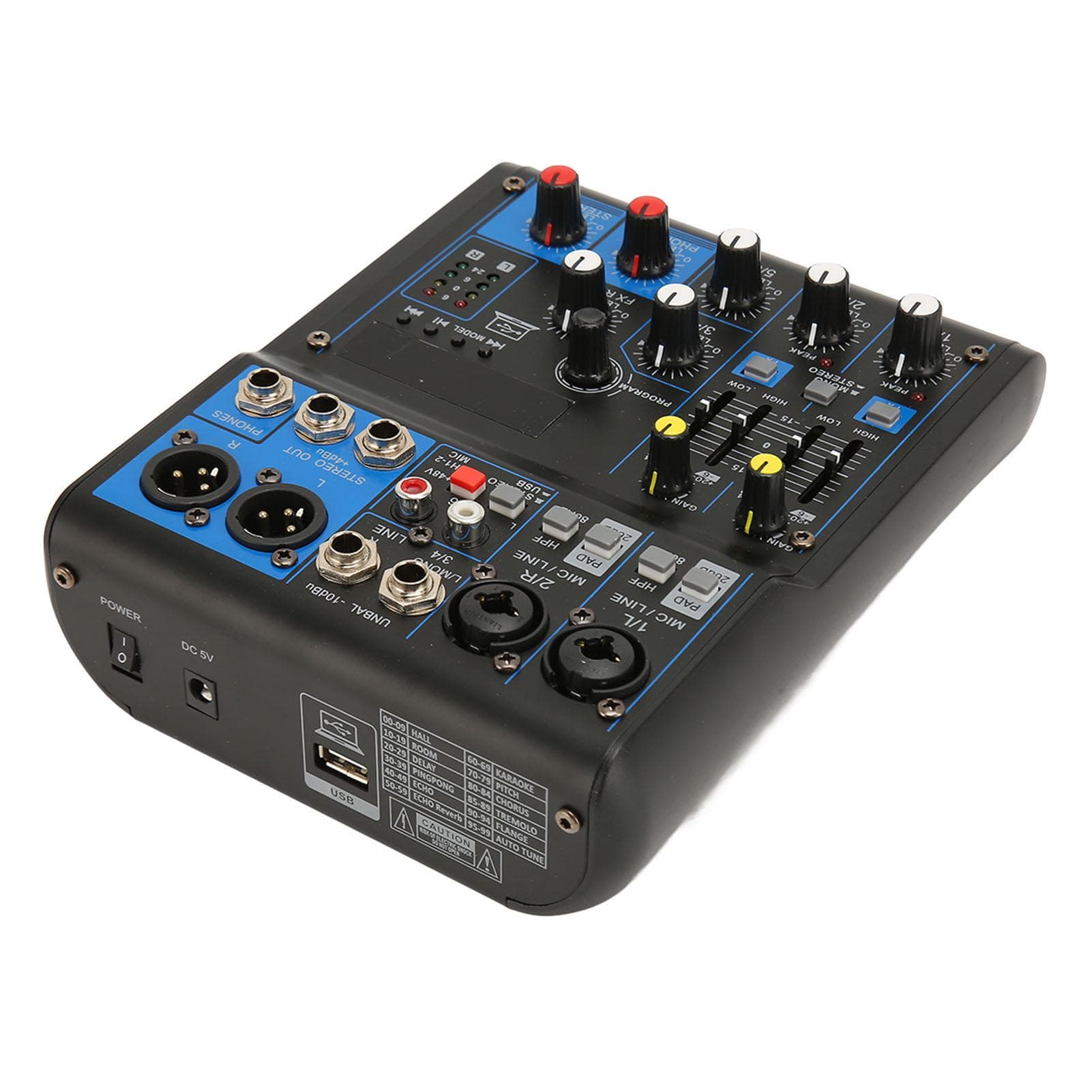 Compact Mixer 6 Channel 99 DSP Effects 2 Equalizer Portable Sound Board DJ Mixer with MP3 Bluetooth US Plug
