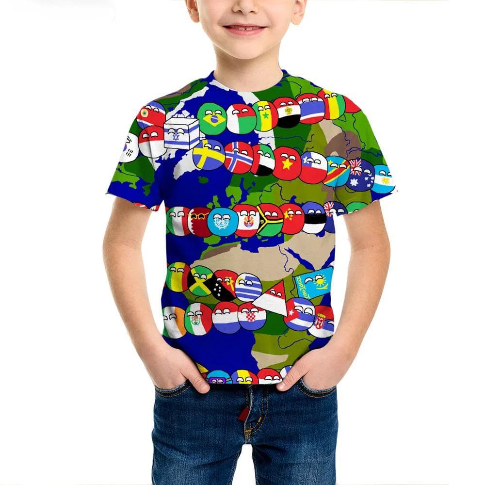 Polandball Countryballs Funny Kids T Shirts 3D Printed Boys Girls Daily Europe National Ball Anime T-shirt Children Cartoon Tops 150