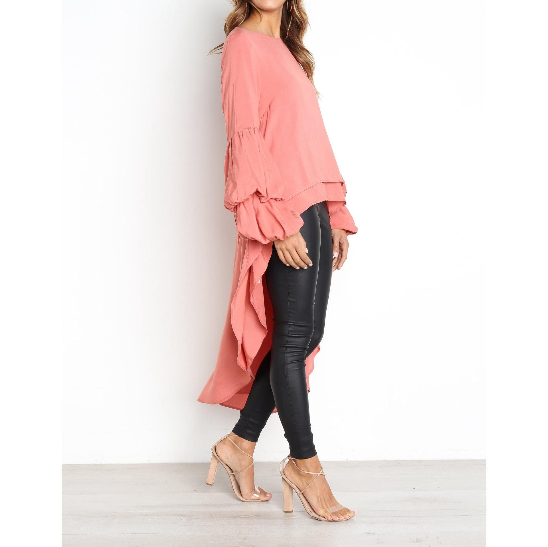 Women's Autumn Winter Long Sleeved Pullover Chiffon Shirt Irregular Chiffon Top for Women XL pink