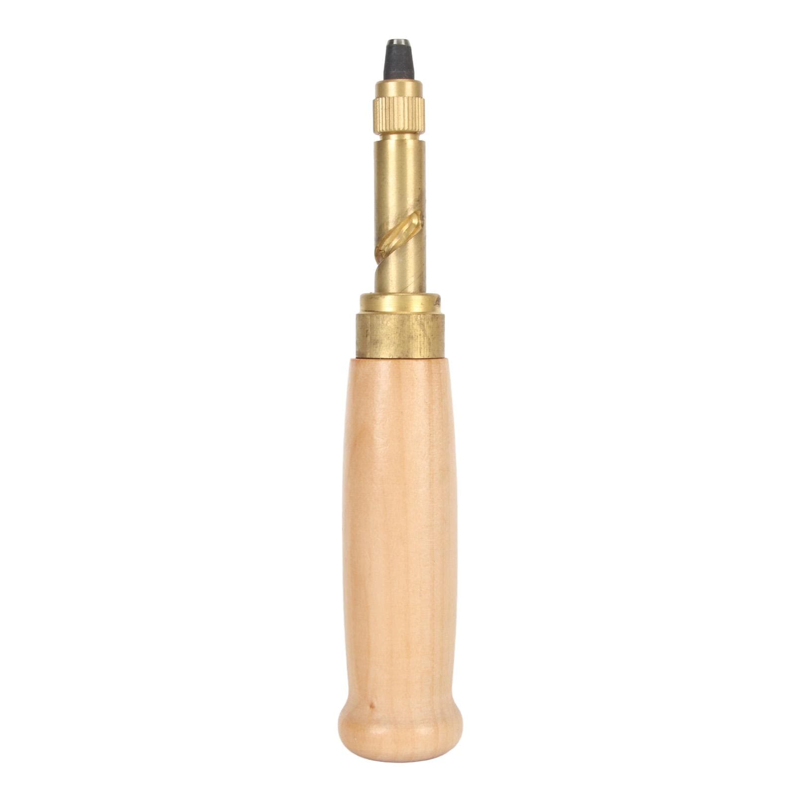 Screw Hole Punch Brass Wooden Handle Adjustable Effort Saving Japanese Screw Punch with 5 Tips for