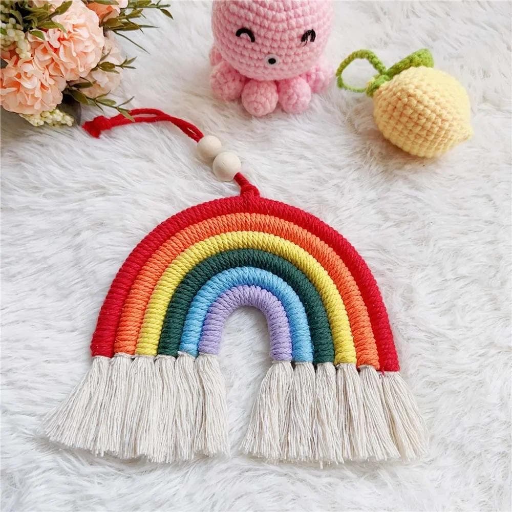 Handmade Woven Cotton Rope Rainbow Tassels Bead Boho Style Pendants Rainbow Room Wall Hanging Holiday Decoration CHINA