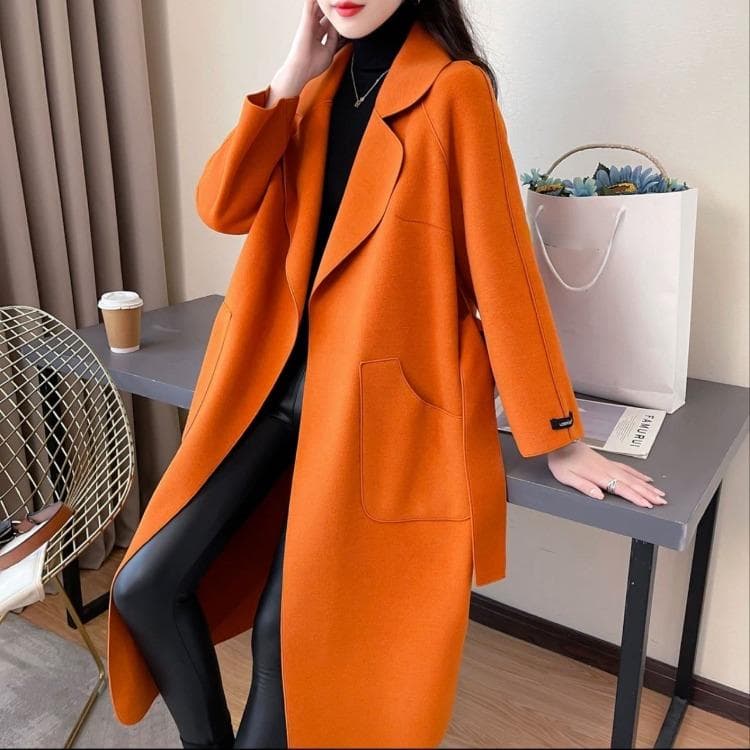 Warm and Fashionable with Women's Wool Coat with Belt for Autumn XXXL orange