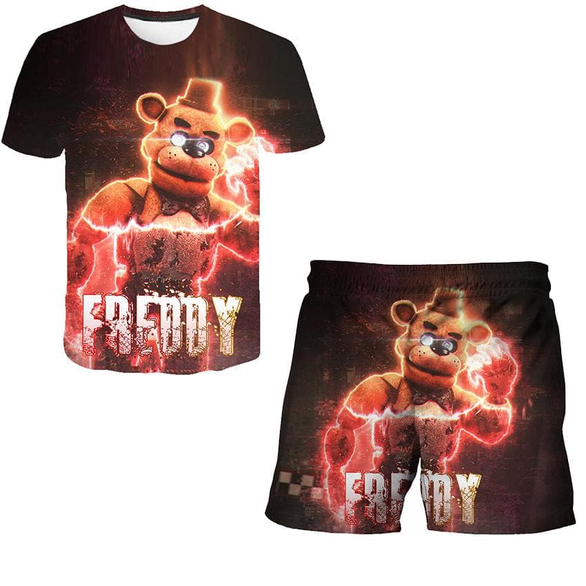 2pcs Sets Boys Girls 3D print FNAF clothes Suits Summer Fashion Short Sleeve T-shirts + Short Pants Clothing Outfits 4-14 Years 130