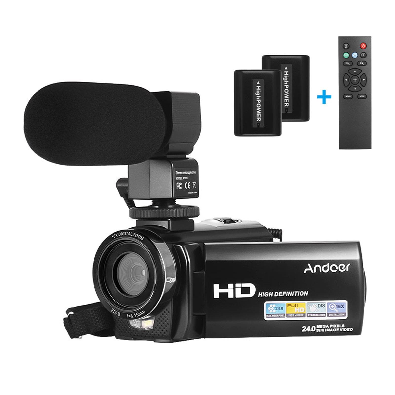 Andoer HDV-201LM 1080P FHD Digital Video Camera Camcorder DV Recorder 24MP 16X Digital Zoom 3.0 Inch LCD Screen Bundle 4