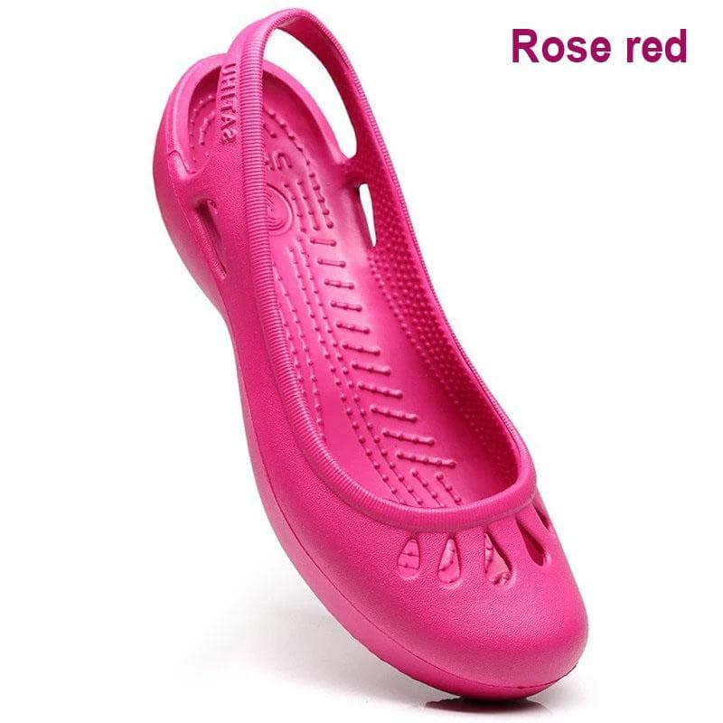 Summer Lightweight Anti Slip Hole Shoes Clog for Women's Flat Bottom Sandals Nurse Outdoor Beach Jelly W5 rose red