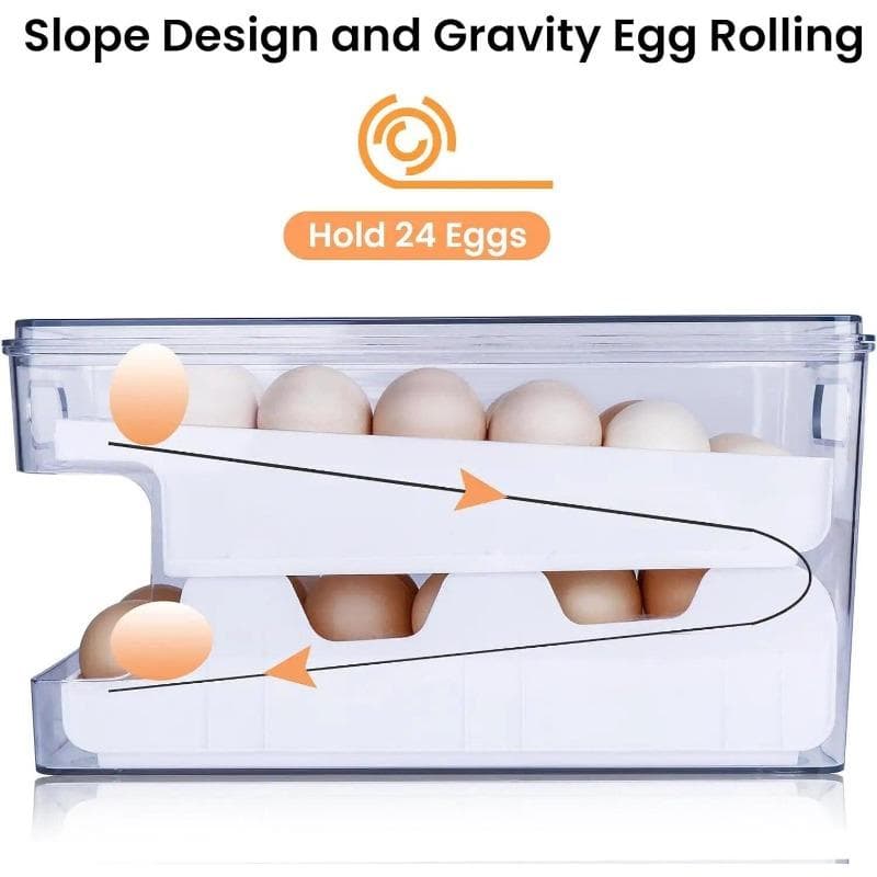 Egg Storage Box Refrigerator Organizer Food Containers Egg Slide Fresh-keeping Case Holder Tray Dispenser Kitchen Storage Boxes orange