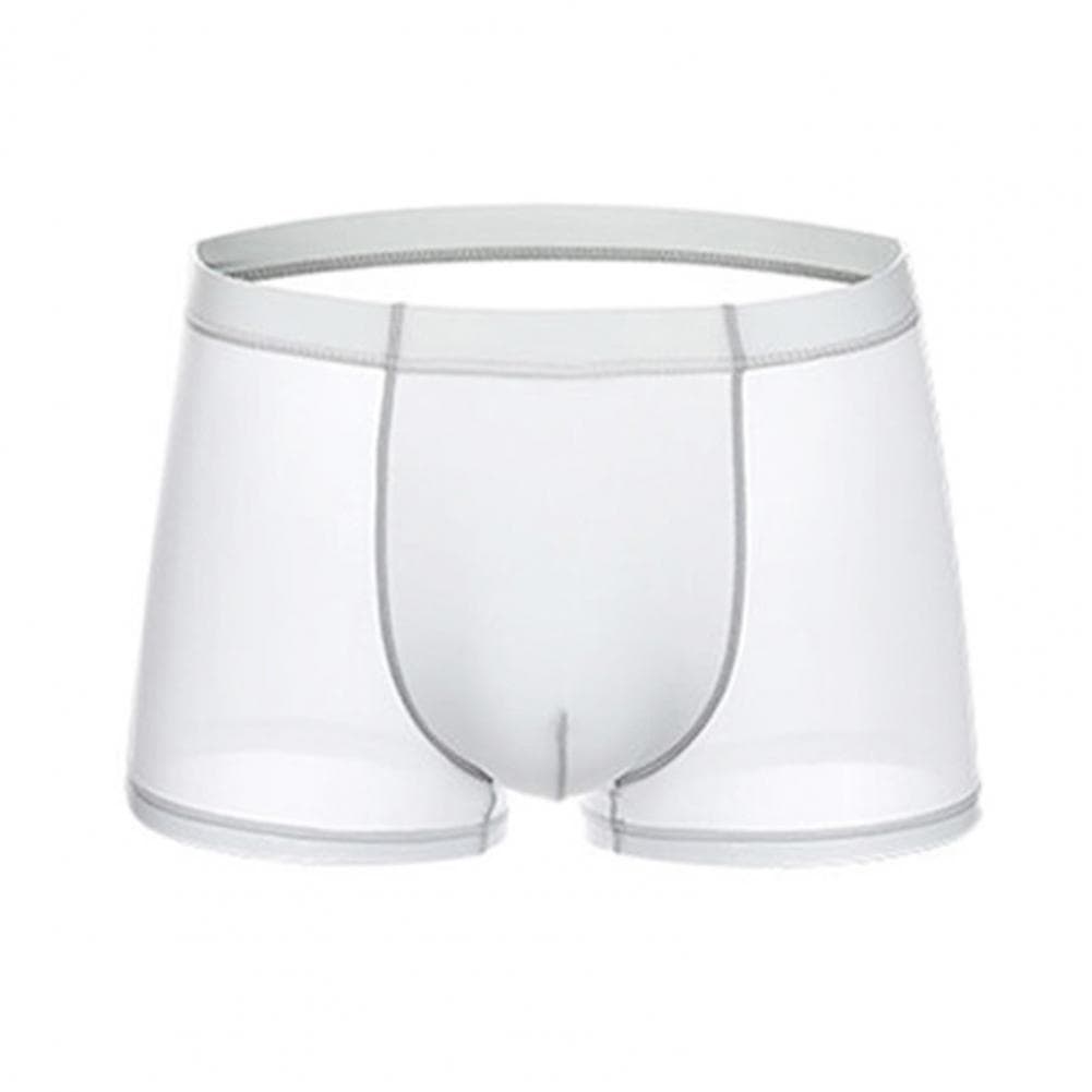 Men Boxer Underwear Mid-rise Elastic Waistband Short Briefs Breathable Smooth Lines Solid Color U-Convex Panties L white