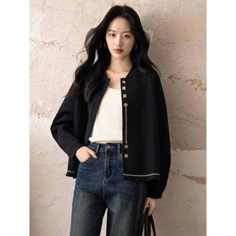 Black Small Fragrance Casual Jacket for Women In Autumn New Short Large Size Women's Baseball Uniform Top 2XL black