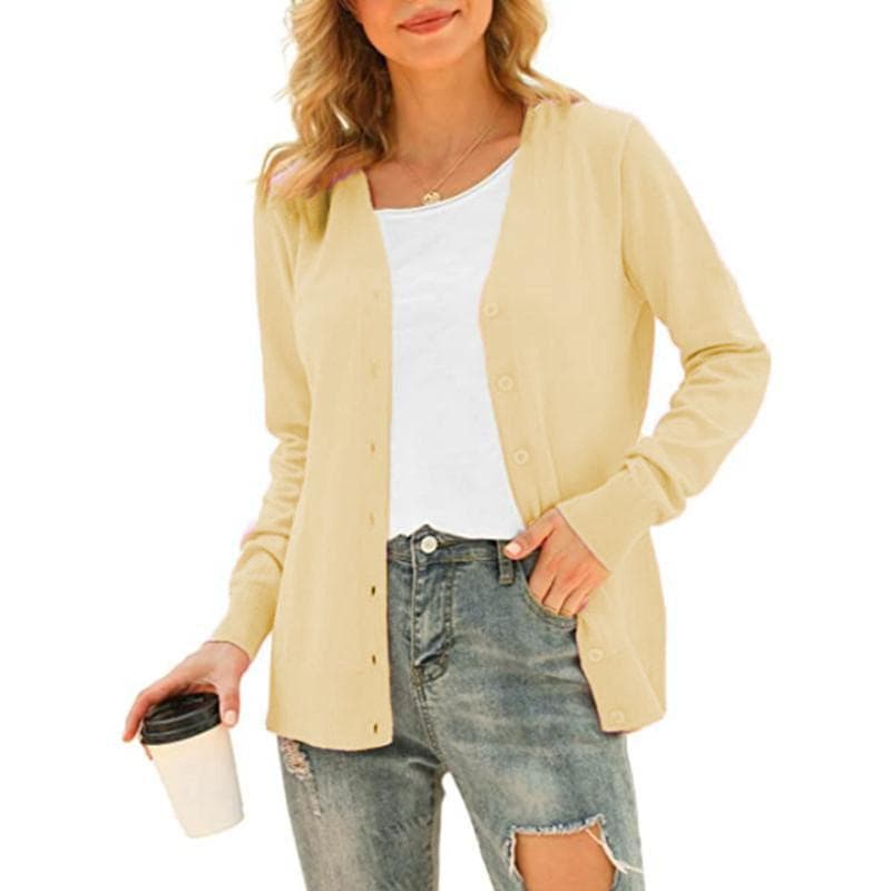 Women's Basic Long Sleeve Button Front Cardigan Sweater Knit Coat Tops Outerwear S apricot