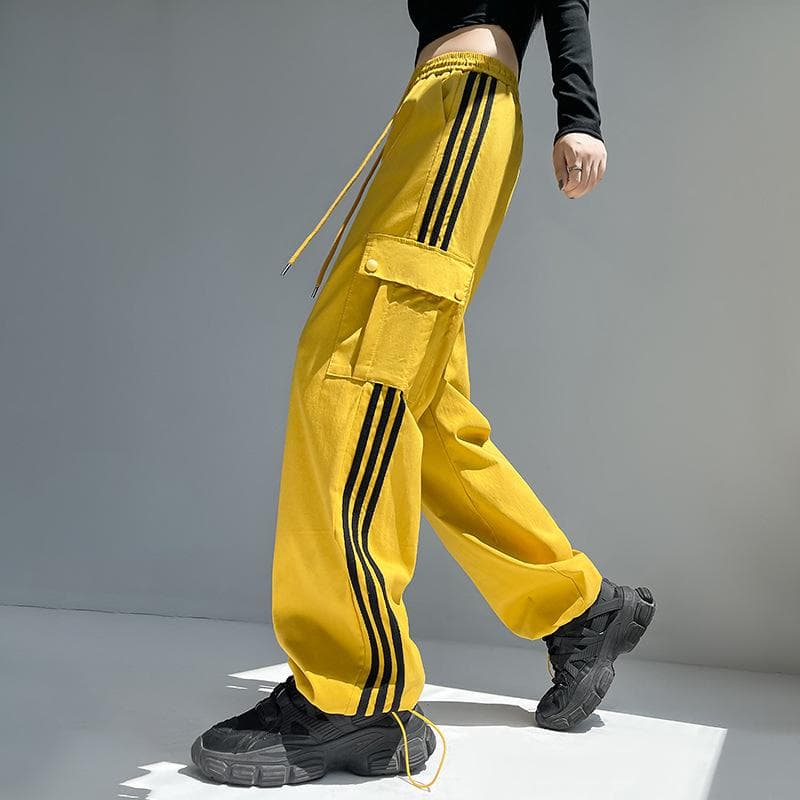 Spring and Summer New Thin Loose Casual Contrasting Wide-leg Sweatpants M yellow