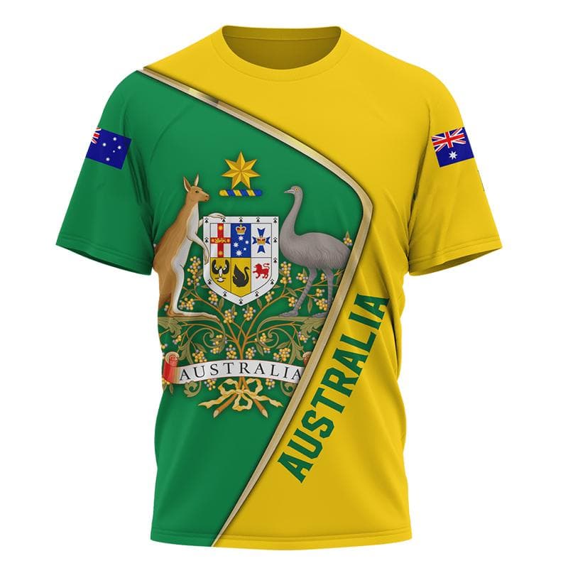 Australian Flag Kangaroo Aboriginal Painting 3D Printed Summer Men's Short-Sleeved Round Neck Daily Comfortable Outdoor T-shirt M